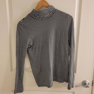 J Crew black and white striped turtleneck shirt, medium